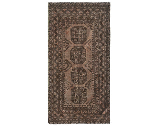 3x6 Vintage Brown Persian Style Hand Knotted Low Pile Wool Area Rug